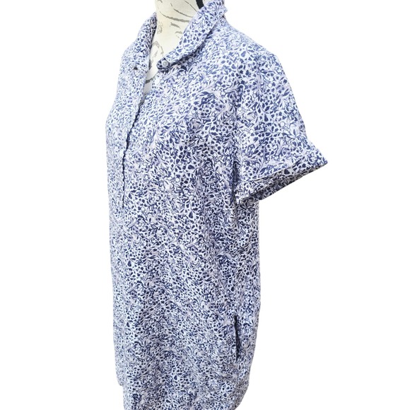 Garnet Hill European Flax Linen Floral Print Button Front Shirt Dress Size L - Picture 3 of 10